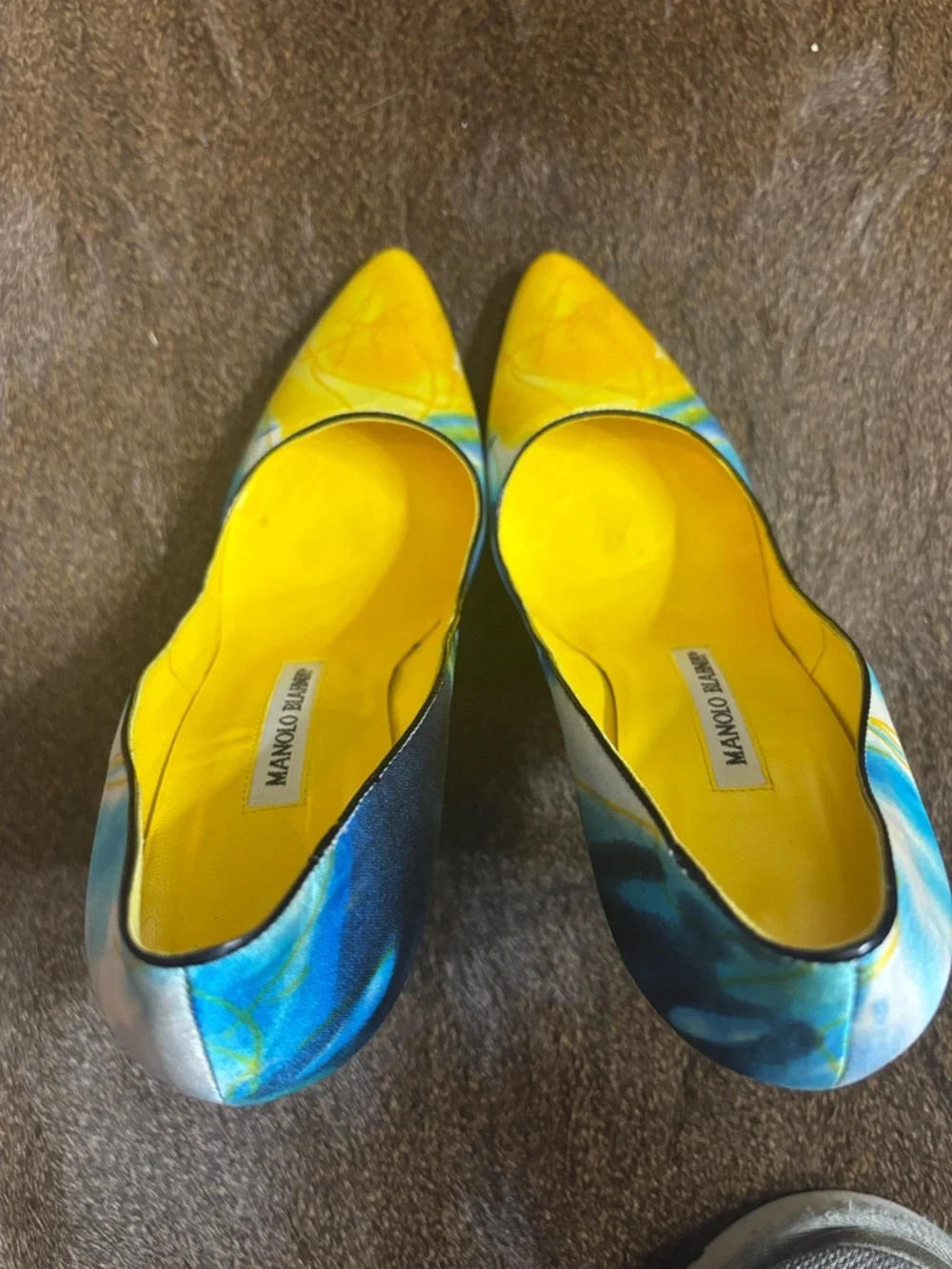 Manolo Blahnik Yellow and Blue Marble Point-Toe Stiletto